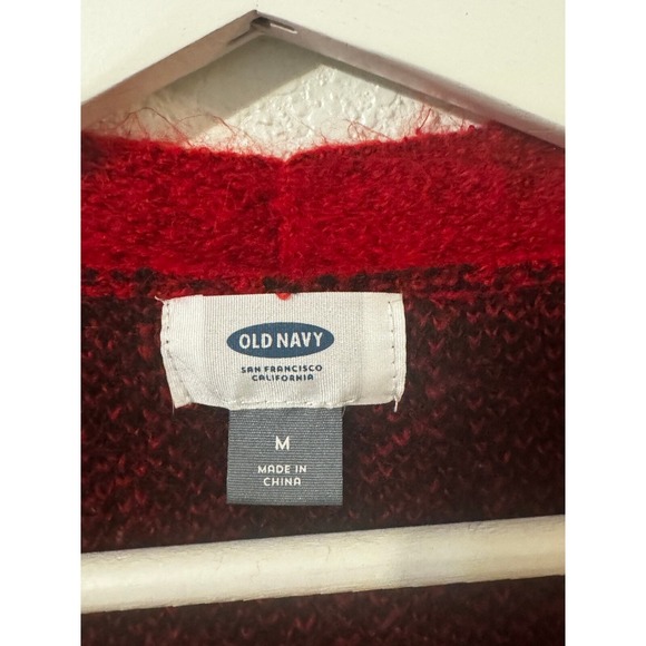 Old Navy Red Black Buffalo Plaid Open Front Long Sleeve Cardigan Sweater Medium - Picture 7 of 7